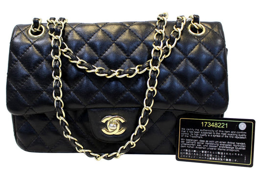 CHANEL Quilted  Leather Double Flap Classic Medium Black Bag