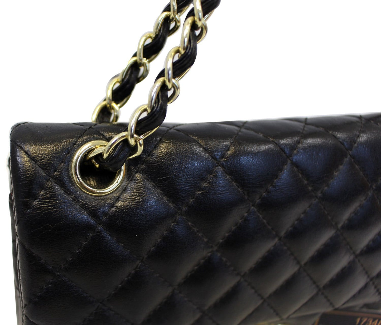 CHANEL Quilted  Leather Double Flap Classic Medium Black Bag