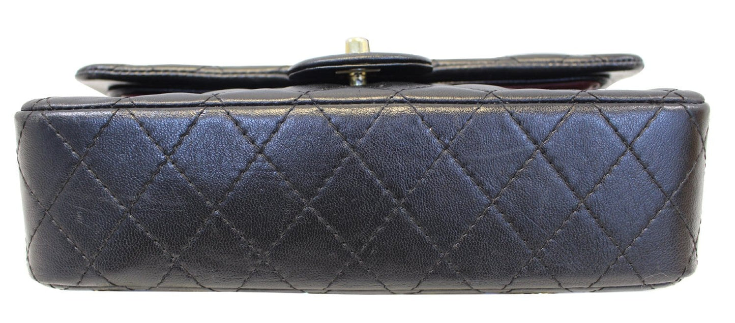 CHANEL Quilted  Leather Double Flap Classic Medium Black Bag
