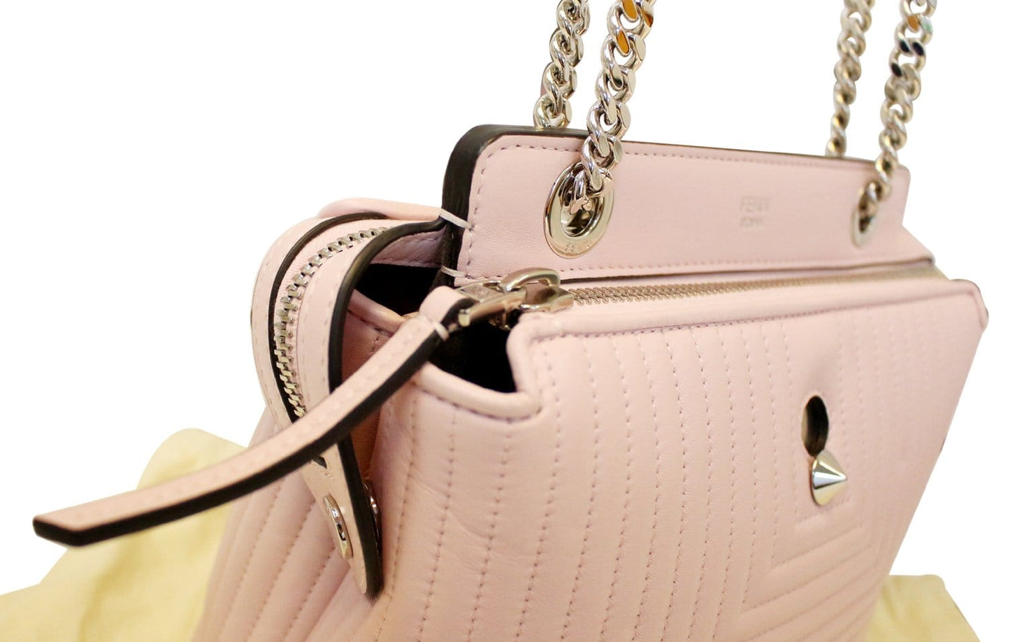 FENDI DOTCOM Click Quilted  Pink Leather Chain Shoulder Bag
