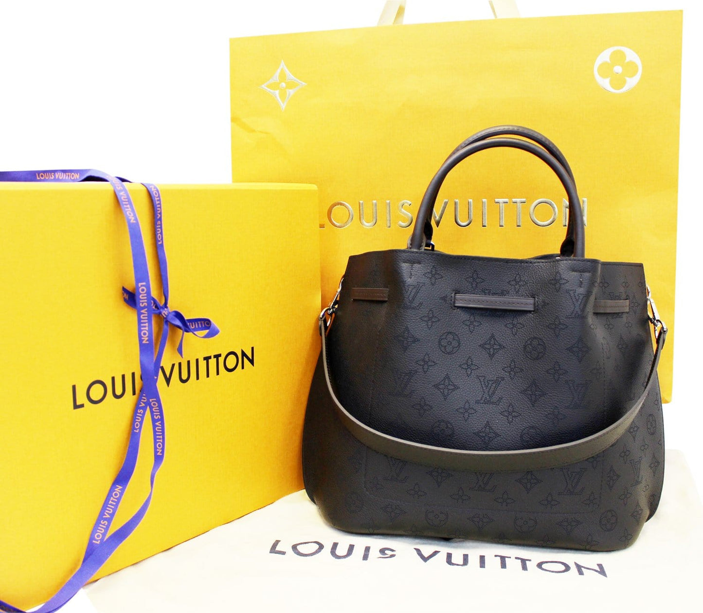 LOUIS VUITTON Girolata Mahina Black Monogram Leather Shoulder Bag