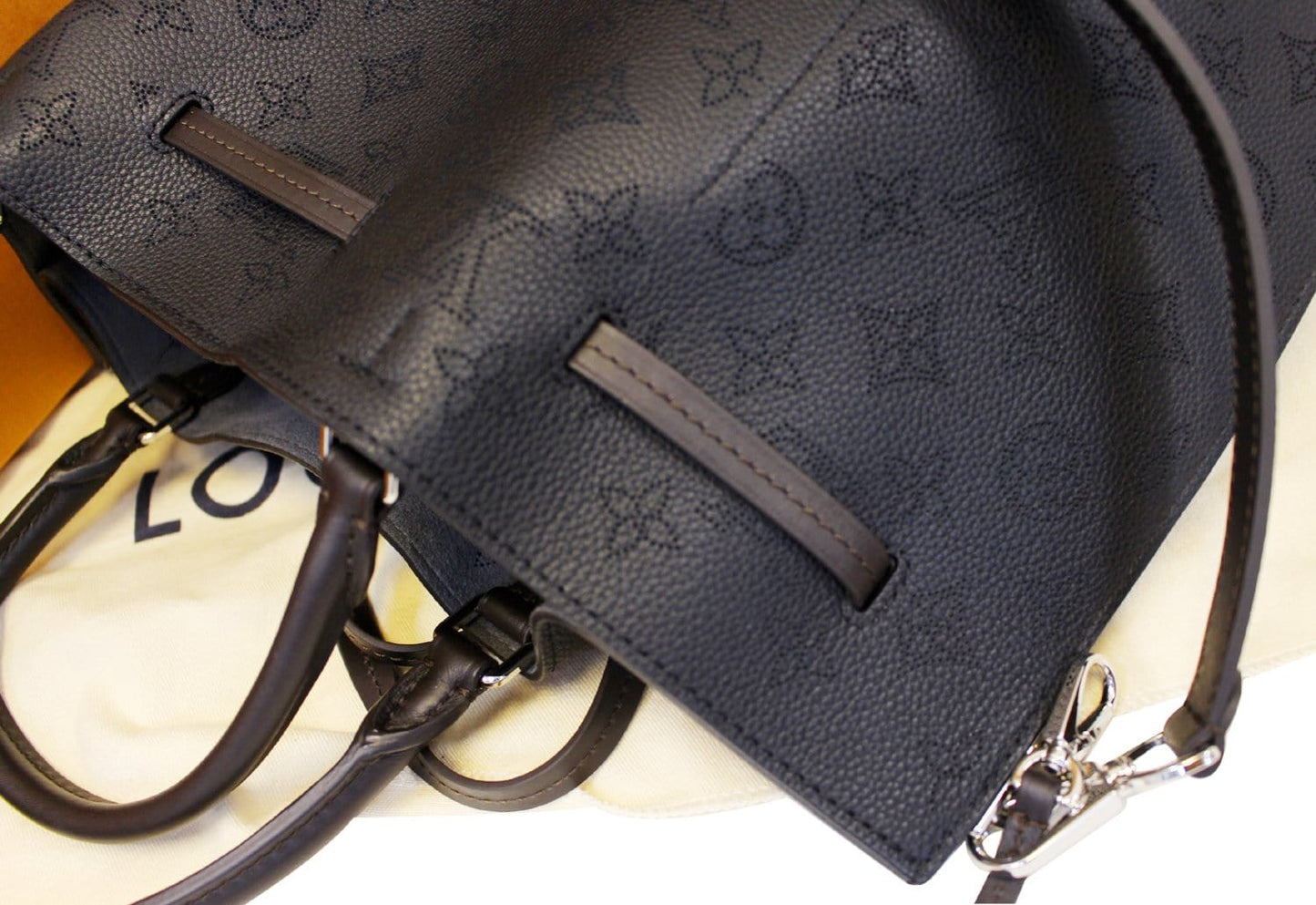 LOUIS VUITTON Girolata Mahina Black Monogram Leather Shoulder Bag