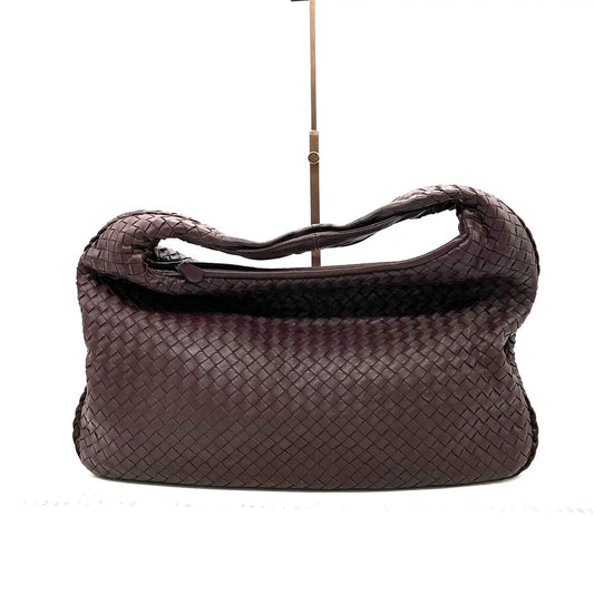 Bottega Veneta Intrecciato Hobo Bag Medium Burgundy Wine Color Lambskin leather
