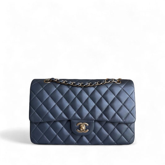 Chanel Classic Flap Medium - 25CM Quilted Lambskin Dark Gray Gold Hardware Series 19
