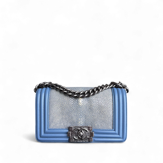 Chanel Boy Small - Stingray Light Blue Ruthenium Silver Hardware Series 22