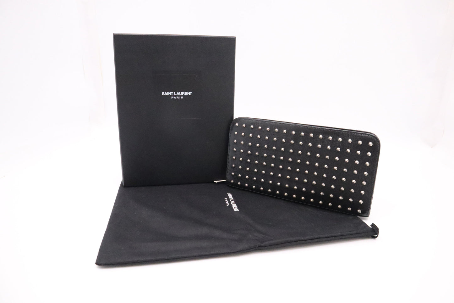 YSL Saint Laurent Organizer in Black Studded Leather