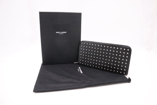 YSL Saint Laurent Organizer in Black Studded Leather