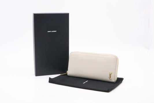 YSL Saint Laurent Long Zippy in Cream Leather