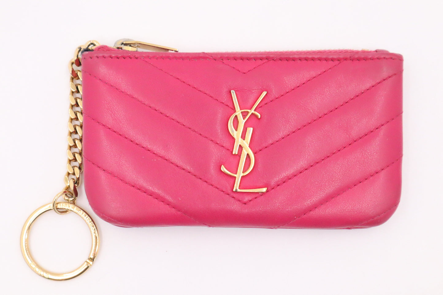 YSL Saint Laurent Key Pouch in Pink Leather