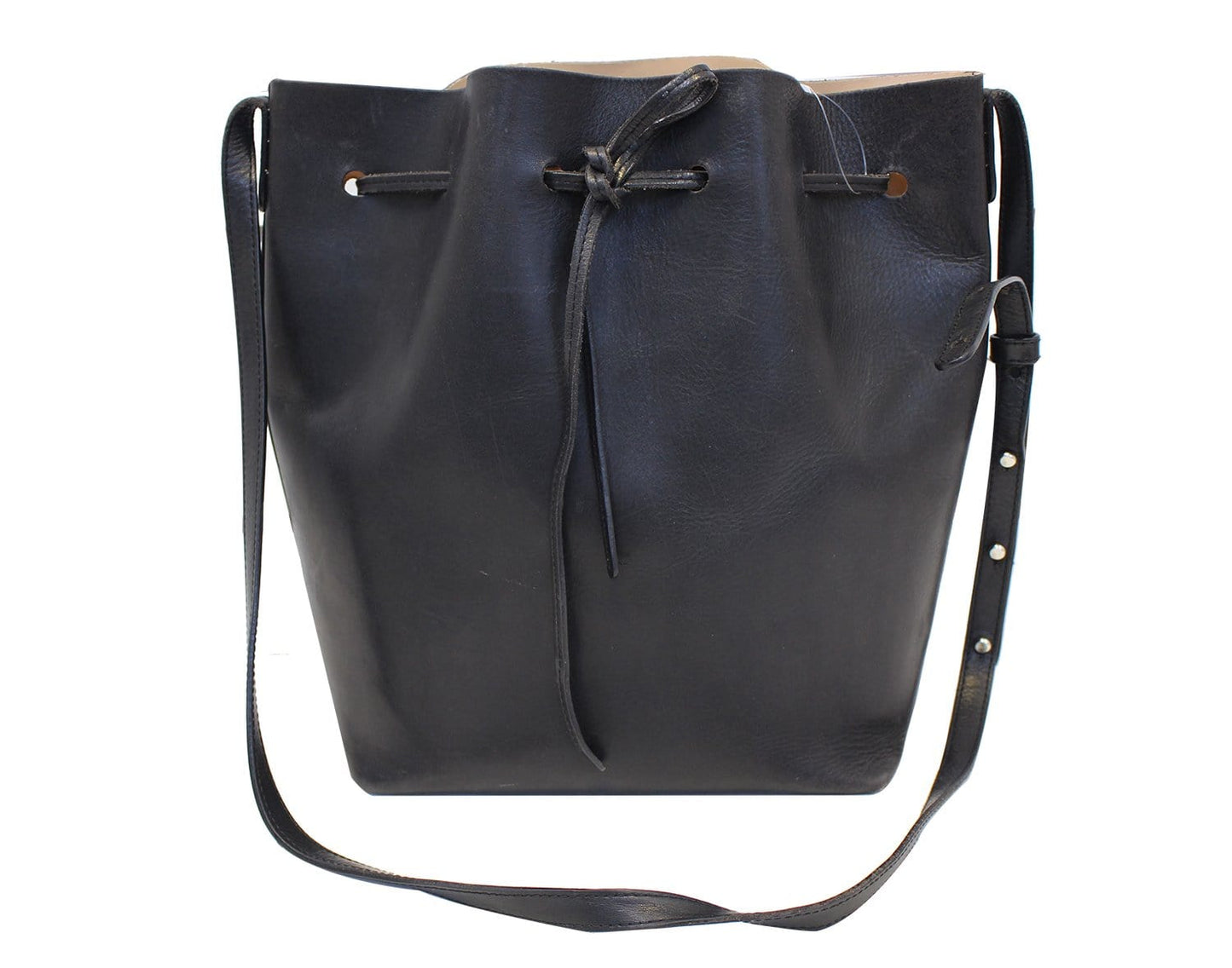 MANSUR GABRIEL Black Tanned Leather Bucket Shoulder Bag
