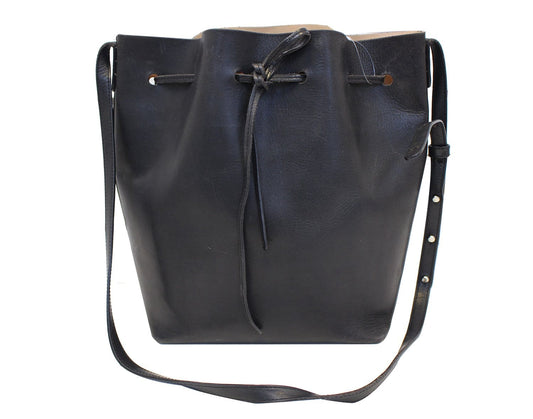 MANSUR GABRIEL Black Tanned Leather Bucket Shoulder Bag