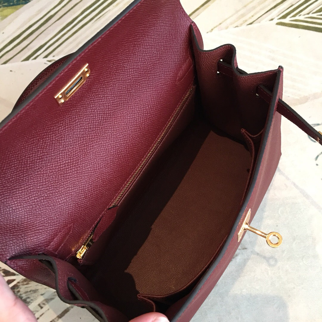 Top Quality Kelly Burgundy For Women Gold Toned Hardware 10in/25cm