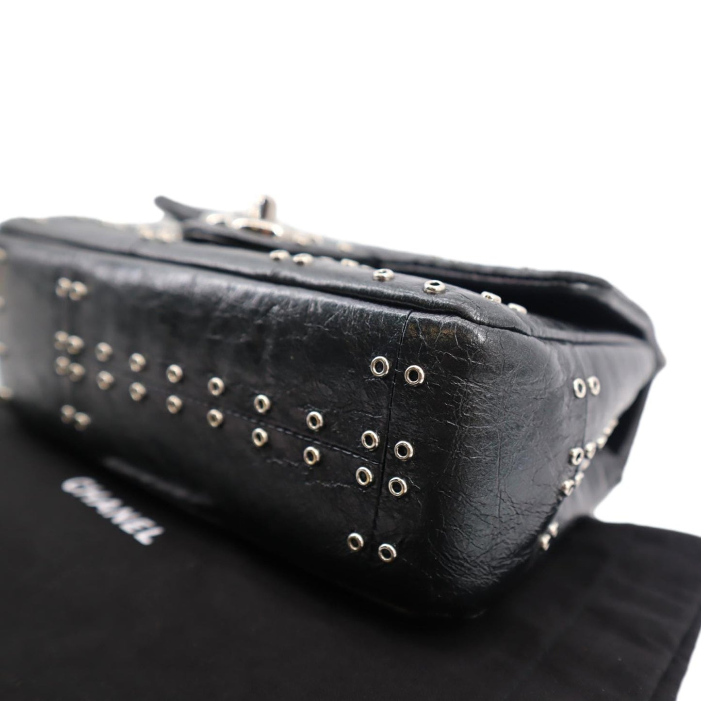 CHANEL Airlines Grommet Studded Leather Shoulder Bag Black