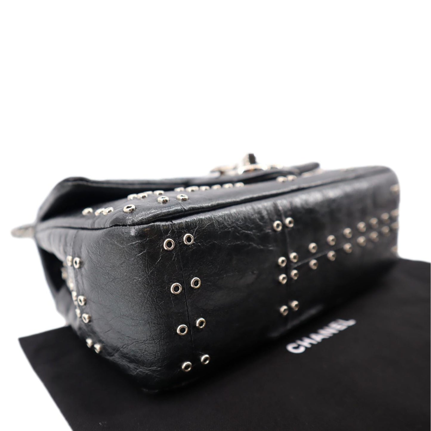 CHANEL Airlines Grommet Studded Leather Shoulder Bag Black
