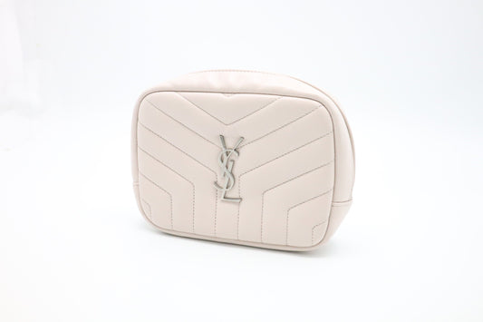 YSL Saint Laurent Loulou Cosmetic Pouch in Pink Chevron Leather
