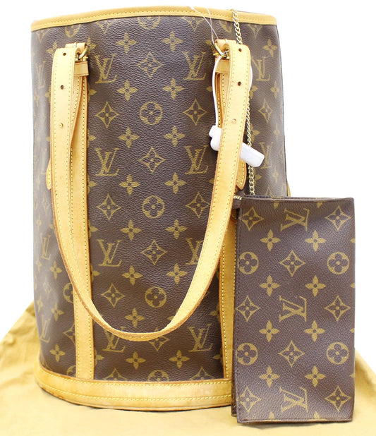 LOUIS VUITTON Monogram Canvas Brown Bucket GM Shoulder Bag