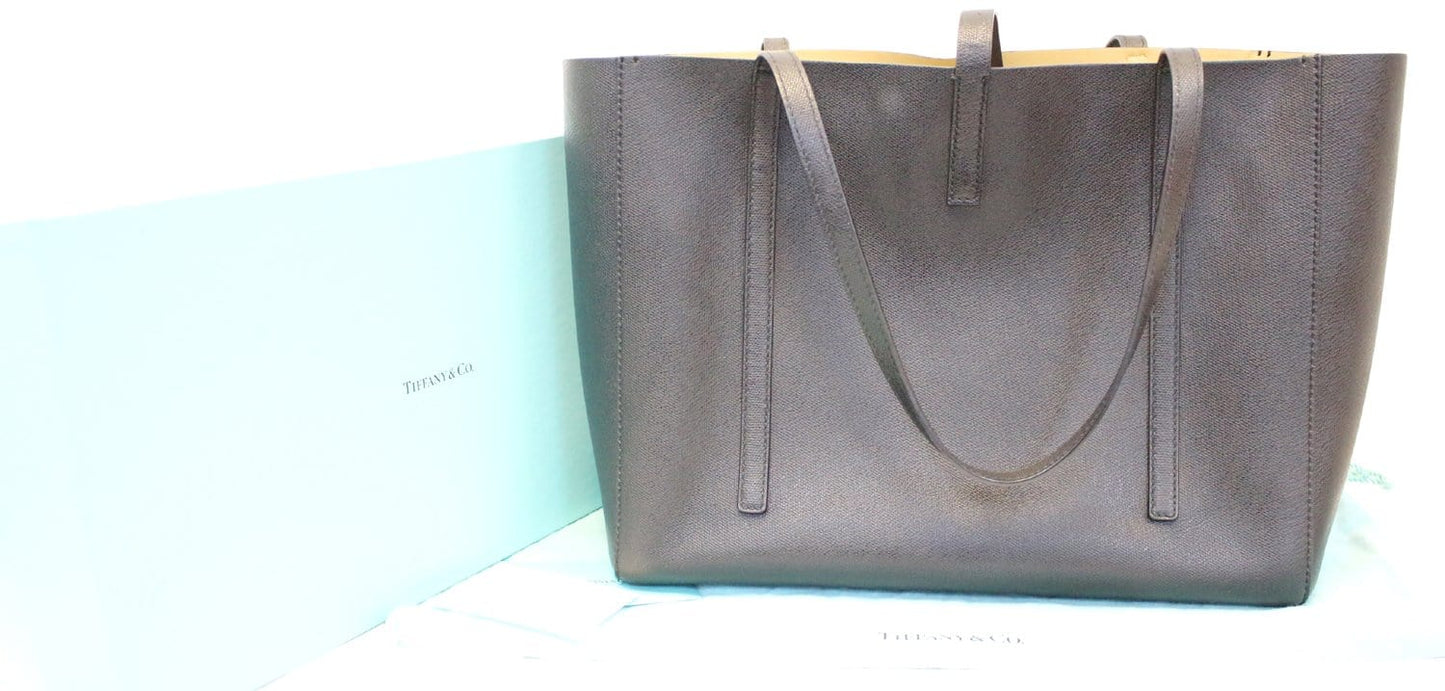 Tiffany & Co Black Textured Reversible Leather Tote Bag