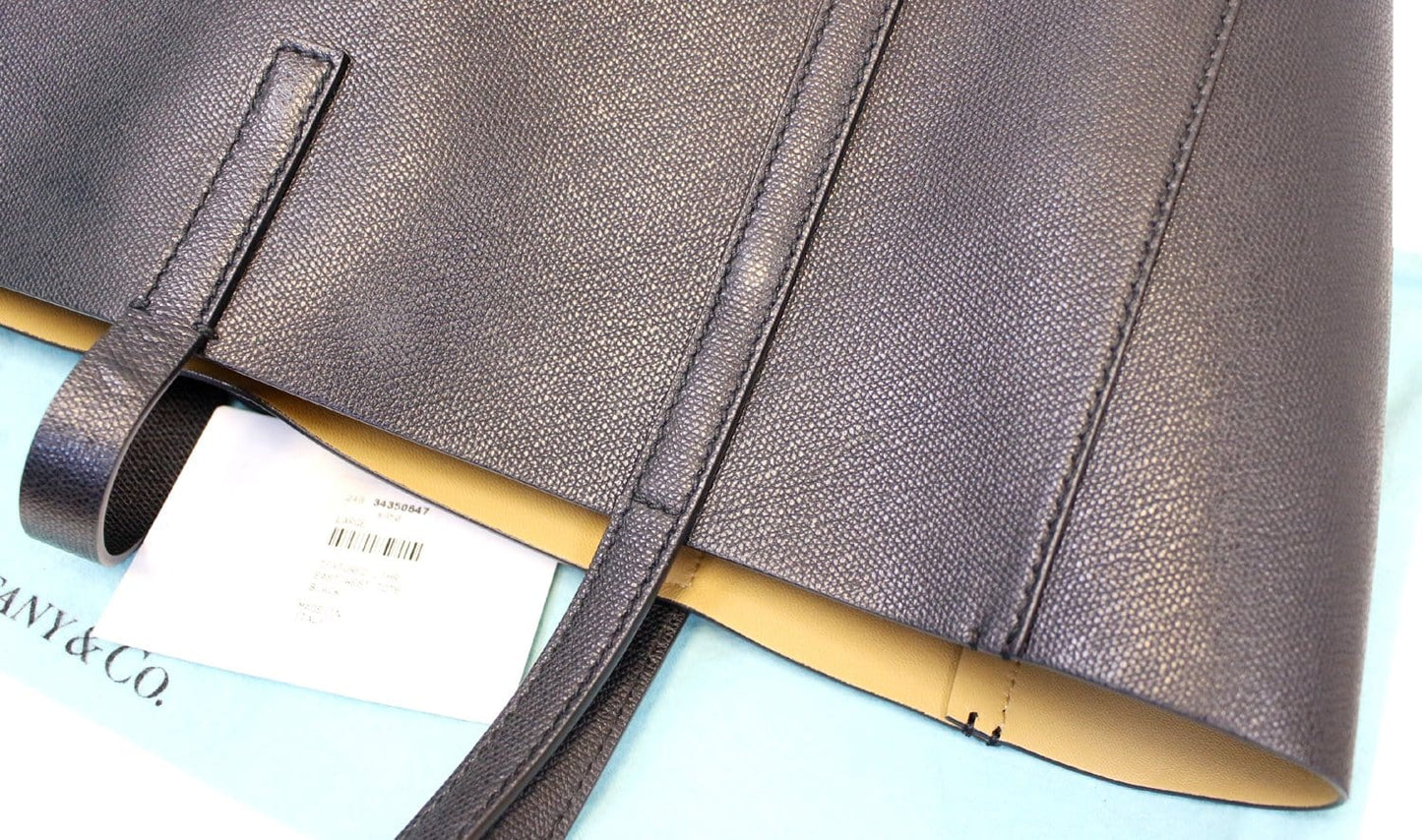 Tiffany & Co Black Textured Reversible Leather Tote Bag