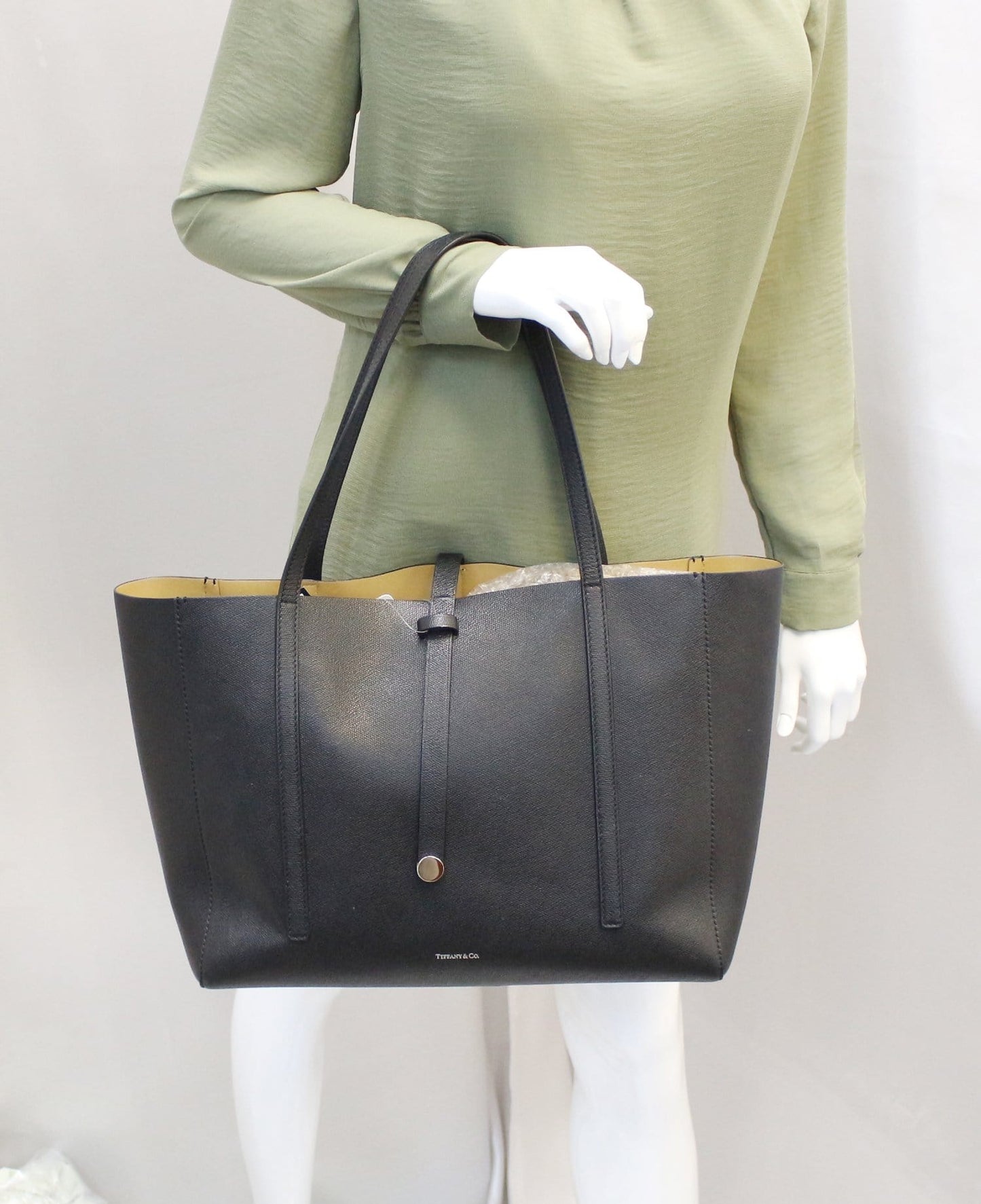 Tiffany & Co Black Textured Reversible Leather Tote Bag