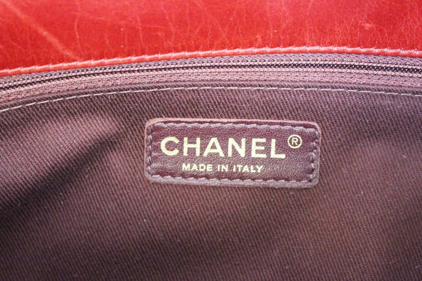 CHANEL Red Quilted Glazed  Leather Large Castle Rock Top Handle Bag