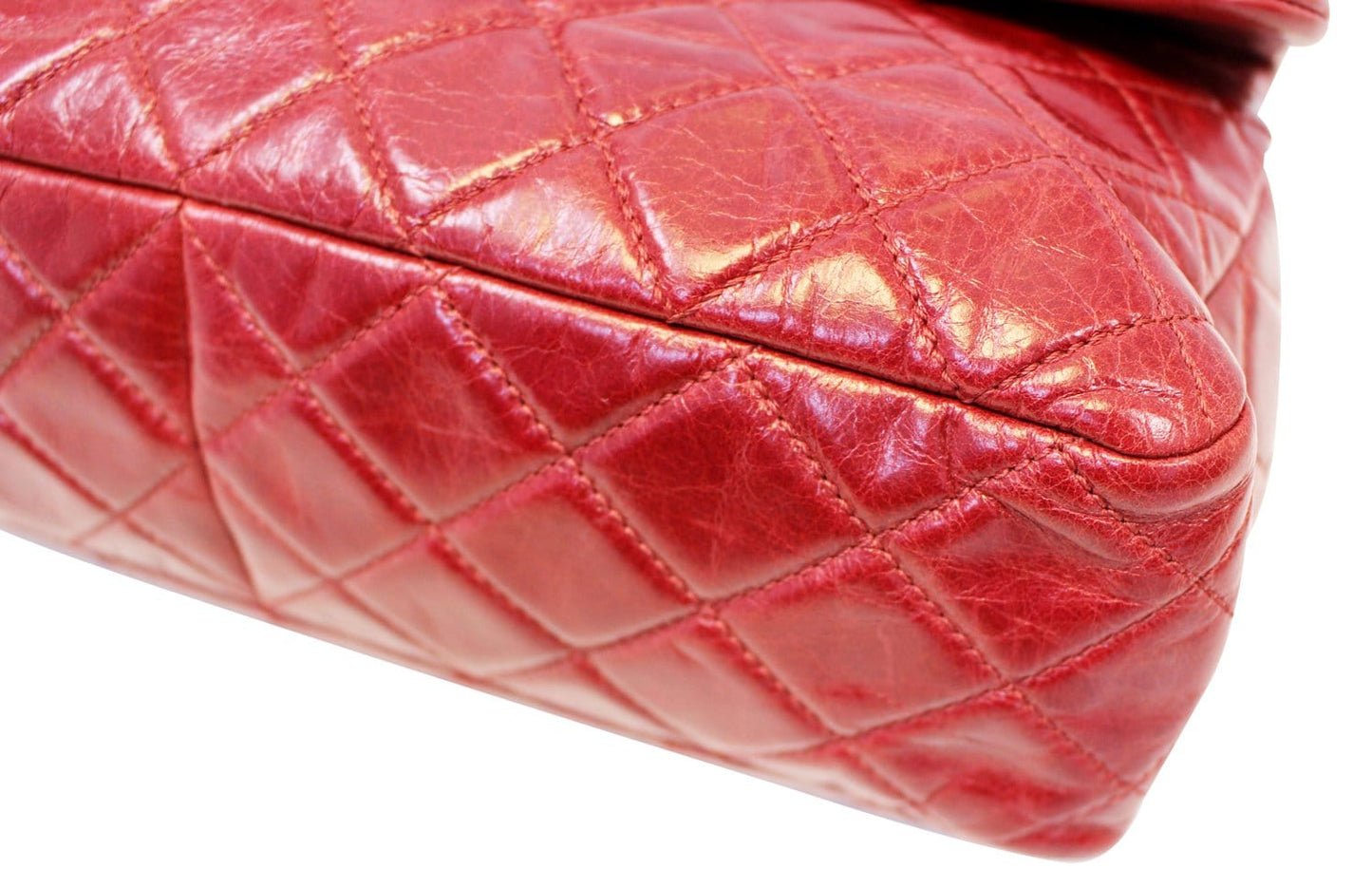 CHANEL Red Quilted Glazed  Leather Large Castle Rock Top Handle Bag