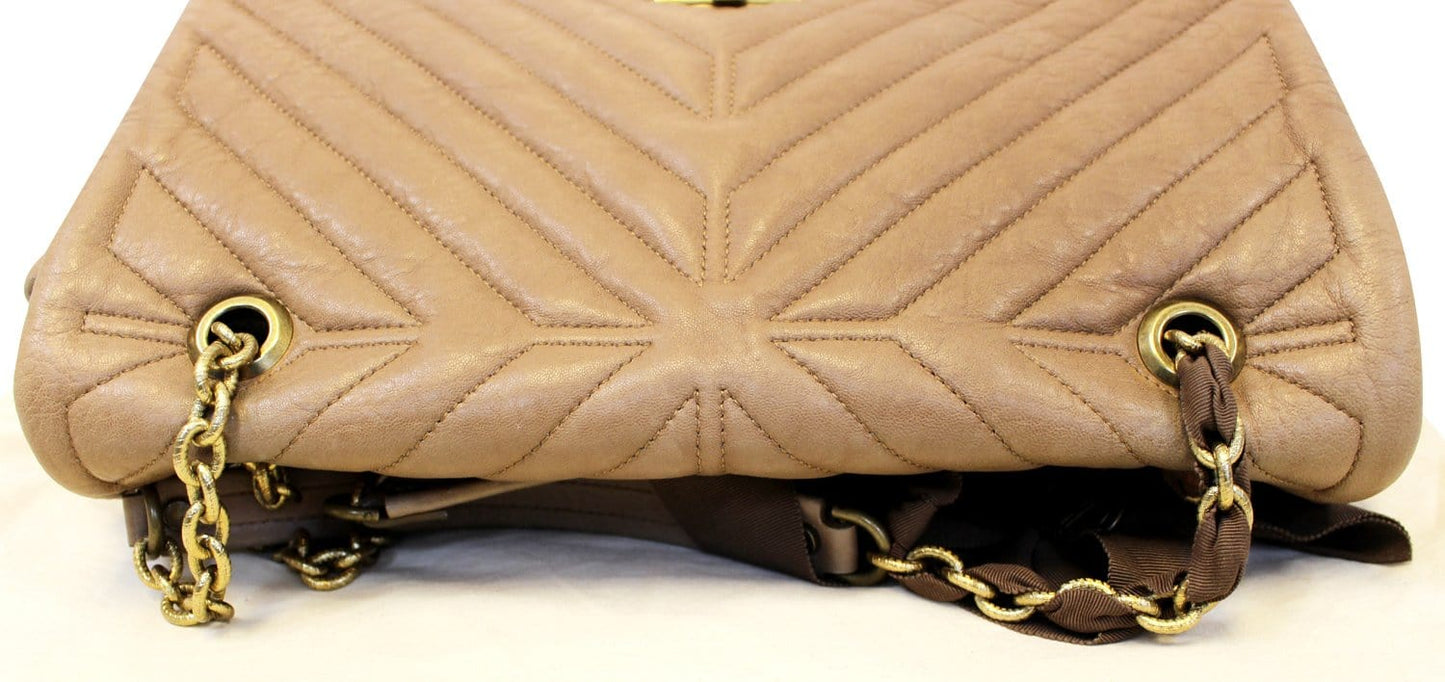LANVIN Large Happy Chevron Beige Shoulder Bag