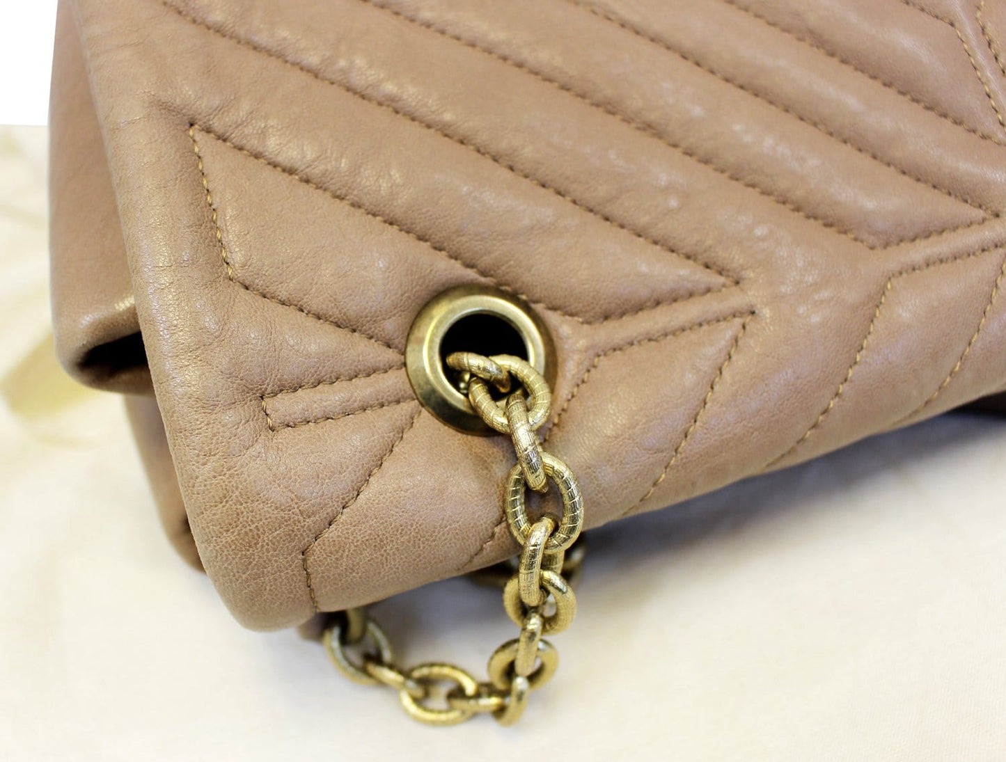 LANVIN Large Happy Chevron Beige Shoulder Bag