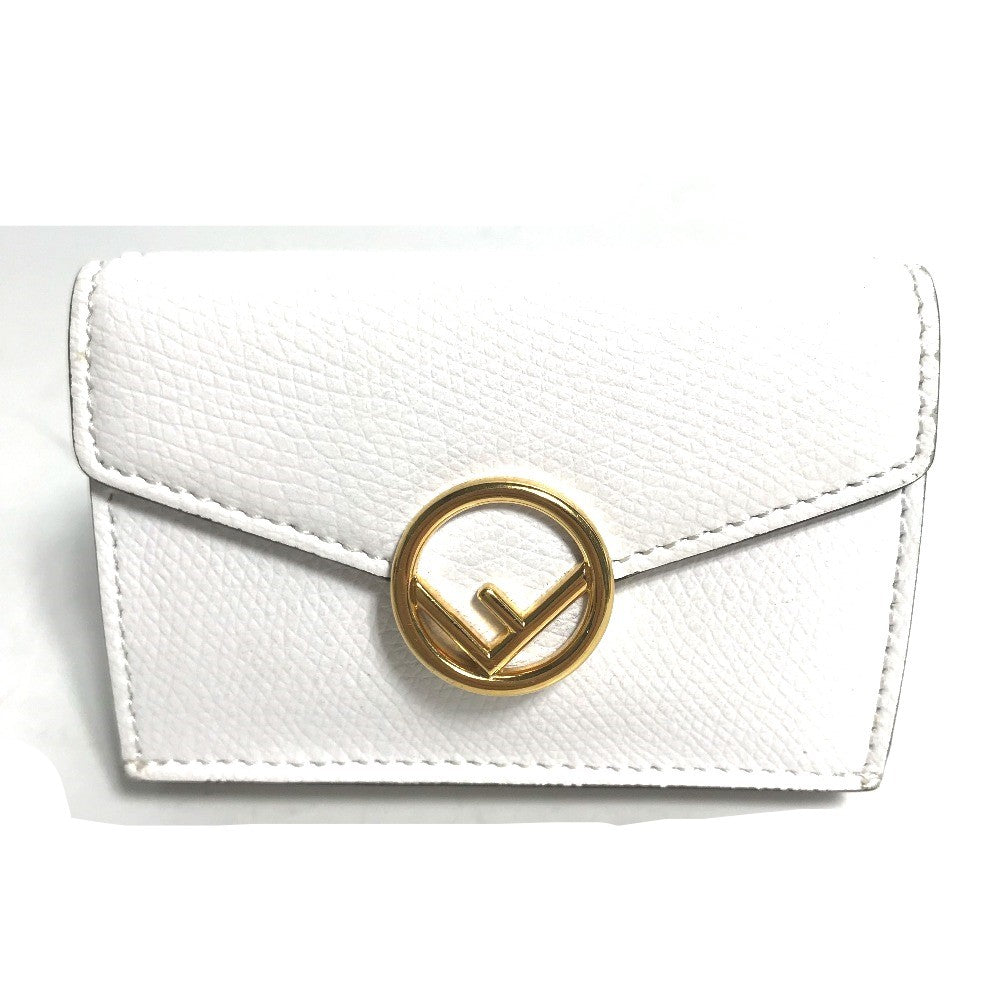 FENDI Trifold wallet 8M0395 leather white logo mini compact wallet Women