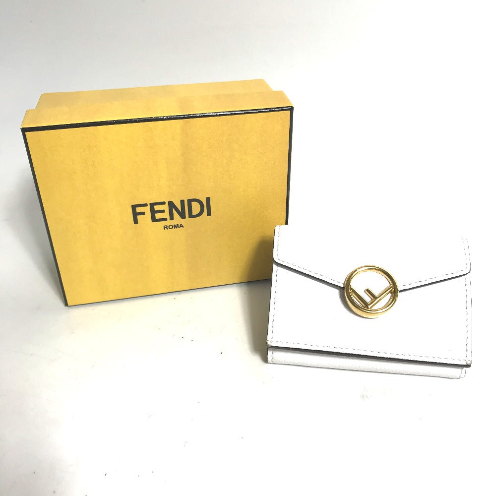 FENDI Trifold wallet 8M0395 leather white logo mini compact wallet Women