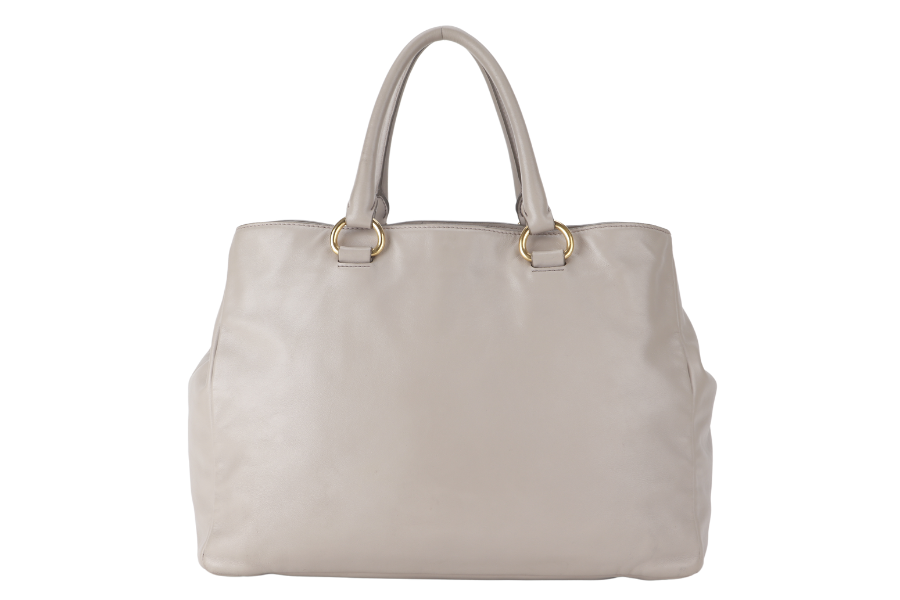 PRADA WHITE CALFSKIN VITELLO PHENIX FRONT ZIP SATCHEL GOLD HARDWARE NO DUST COVER