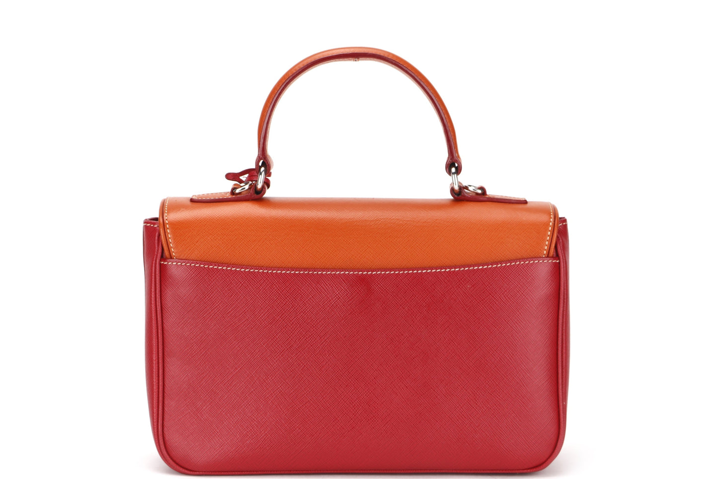 PRADA TWO TONE CROSSBODY BAG RED SAFFIANO LUX LEATHER SILVER HARDWARE, WITH STRAP & DUST COVER