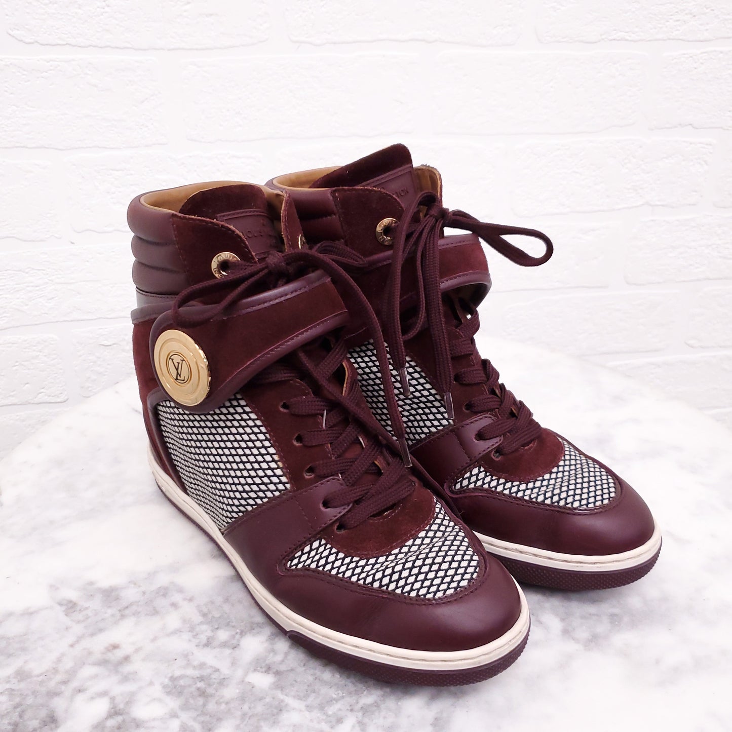 LOUIS VUITTON BURGUNDY HIGH TOP SNEAKERS - SIZE 37