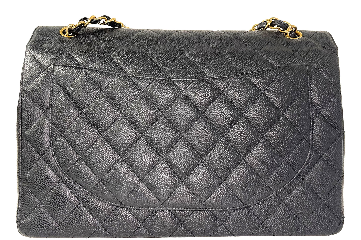 CHANEL CLASSIC FLAP MAXI FLAP (1534xxxx) BLACK CAVIAR GOLD CHAIN, WITH  & DUST COVER