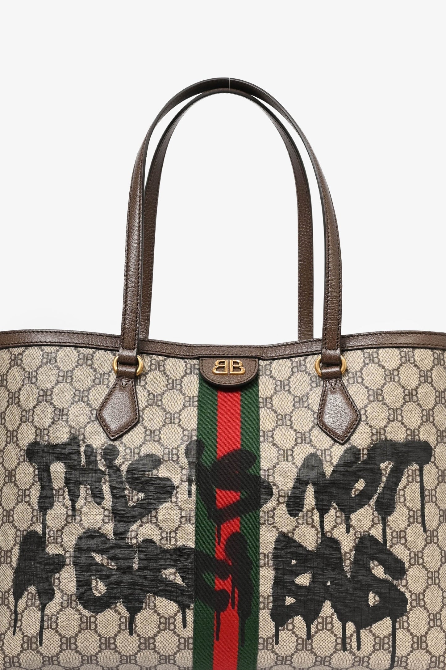 Gucci X Balenciaga Brown BB Supreme Ophidia Printed Shopping Tote
