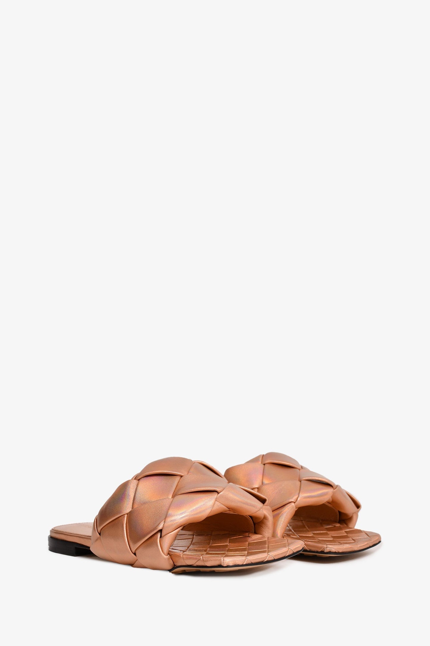 Bottega Veneta Rose Gold Iridescent Intrecciato Sandals Size 36