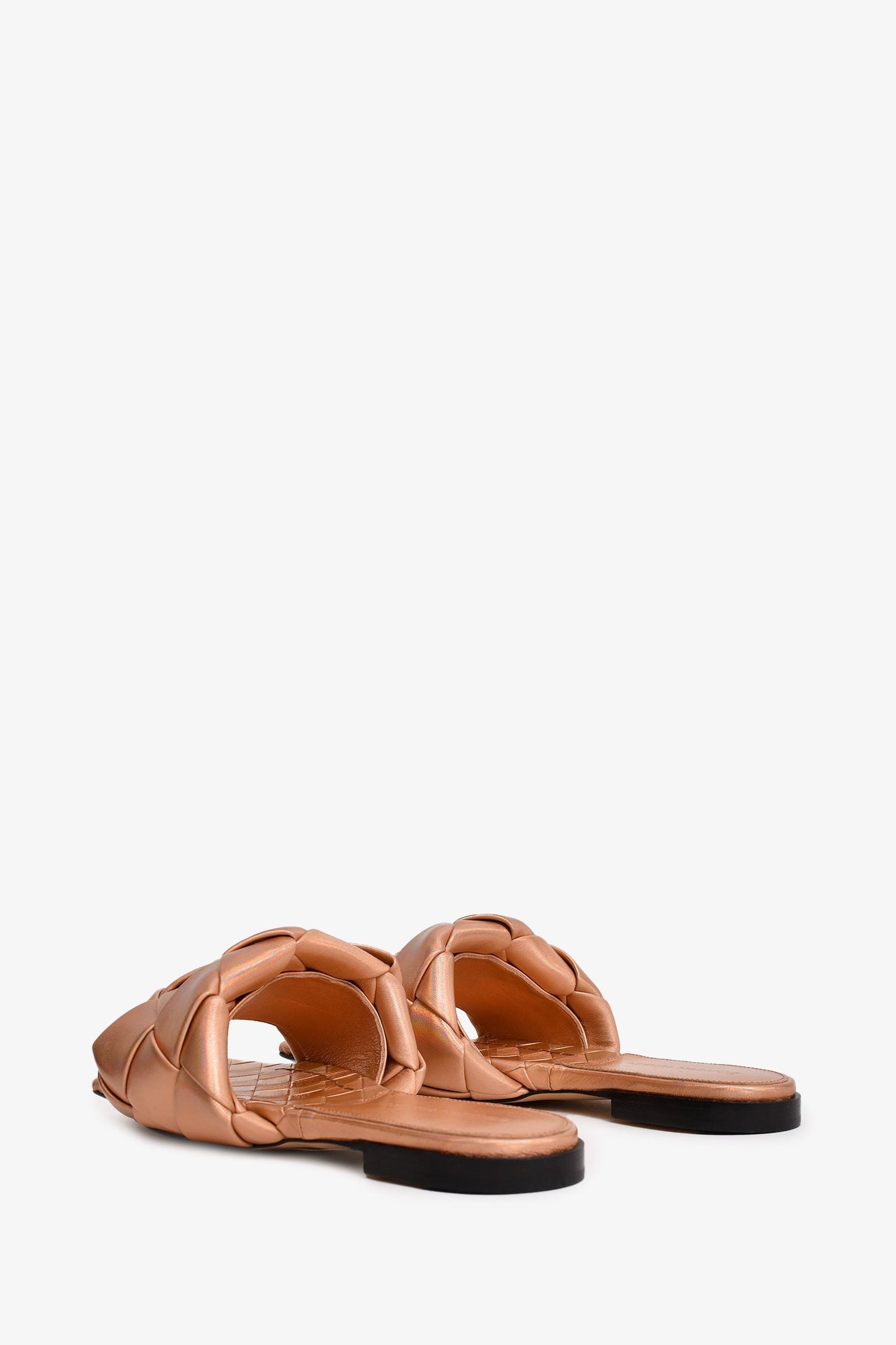 Bottega Veneta Rose Gold Iridescent Intrecciato Sandals Size 36