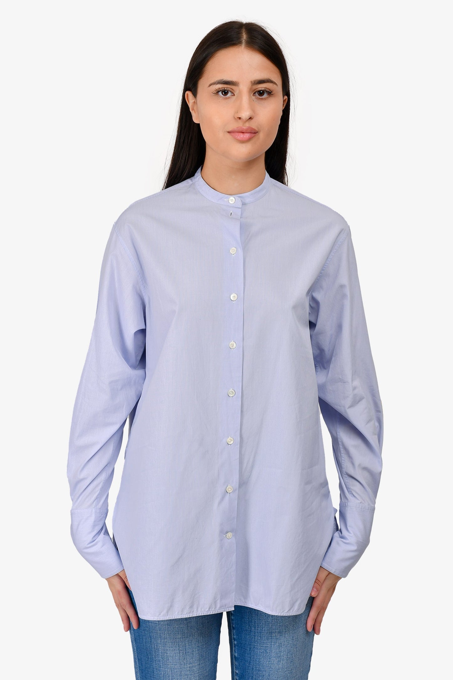 Celine Blue Embroidered Button Up Top Size 36