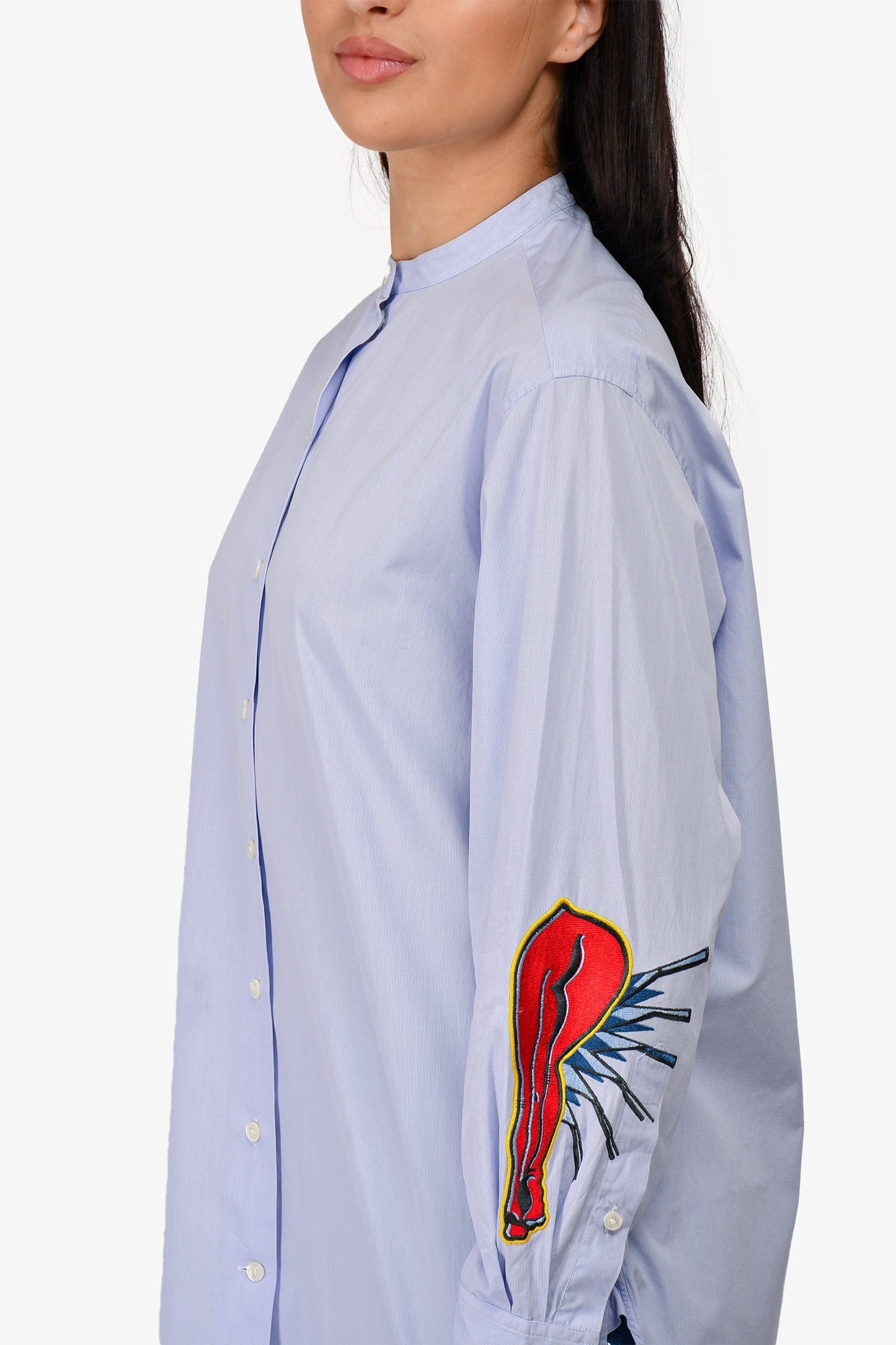 Celine Blue Embroidered Button Up Top Size 36