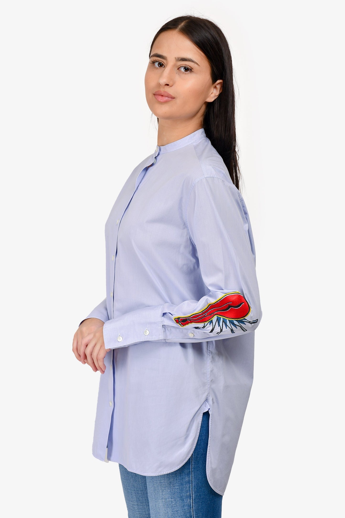 Celine Blue Embroidered Button Up Top Size 36