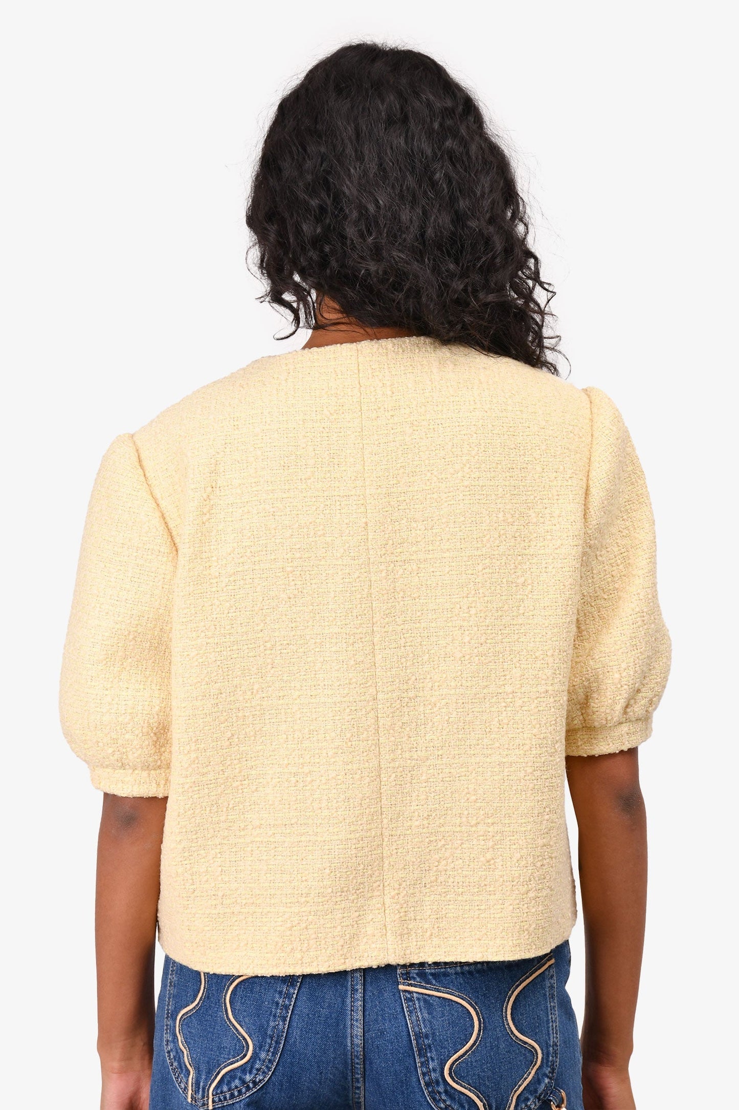 Celine Yellow Wool Tweed Puffed Sleeve Jacket Size 38