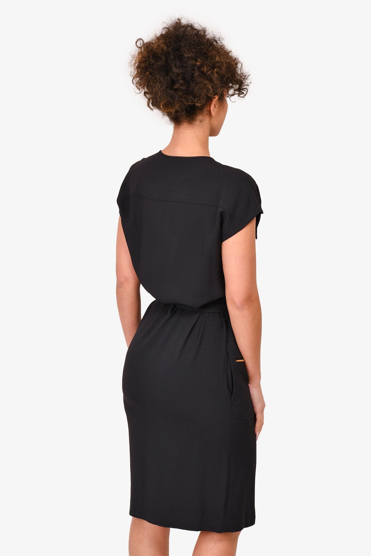 Celine Black Pocket Detailed Button Up Midi Dress Size 34 With Belt