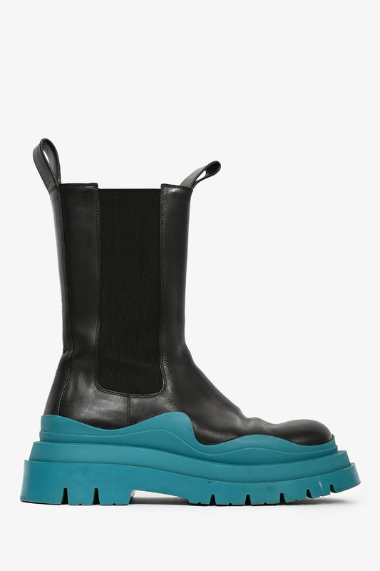 Bottega Veneta Black/Teal Leather Tire Boots Size 41 Mens