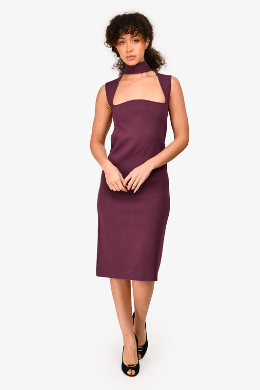 Bottega Veneta 2019 Purple Knit High Neck Cut-Out Dress Size 36