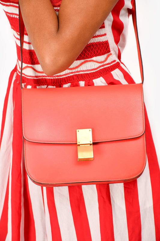 Celine 2012 Red Leather Medium Classic Box Crossbody Bag