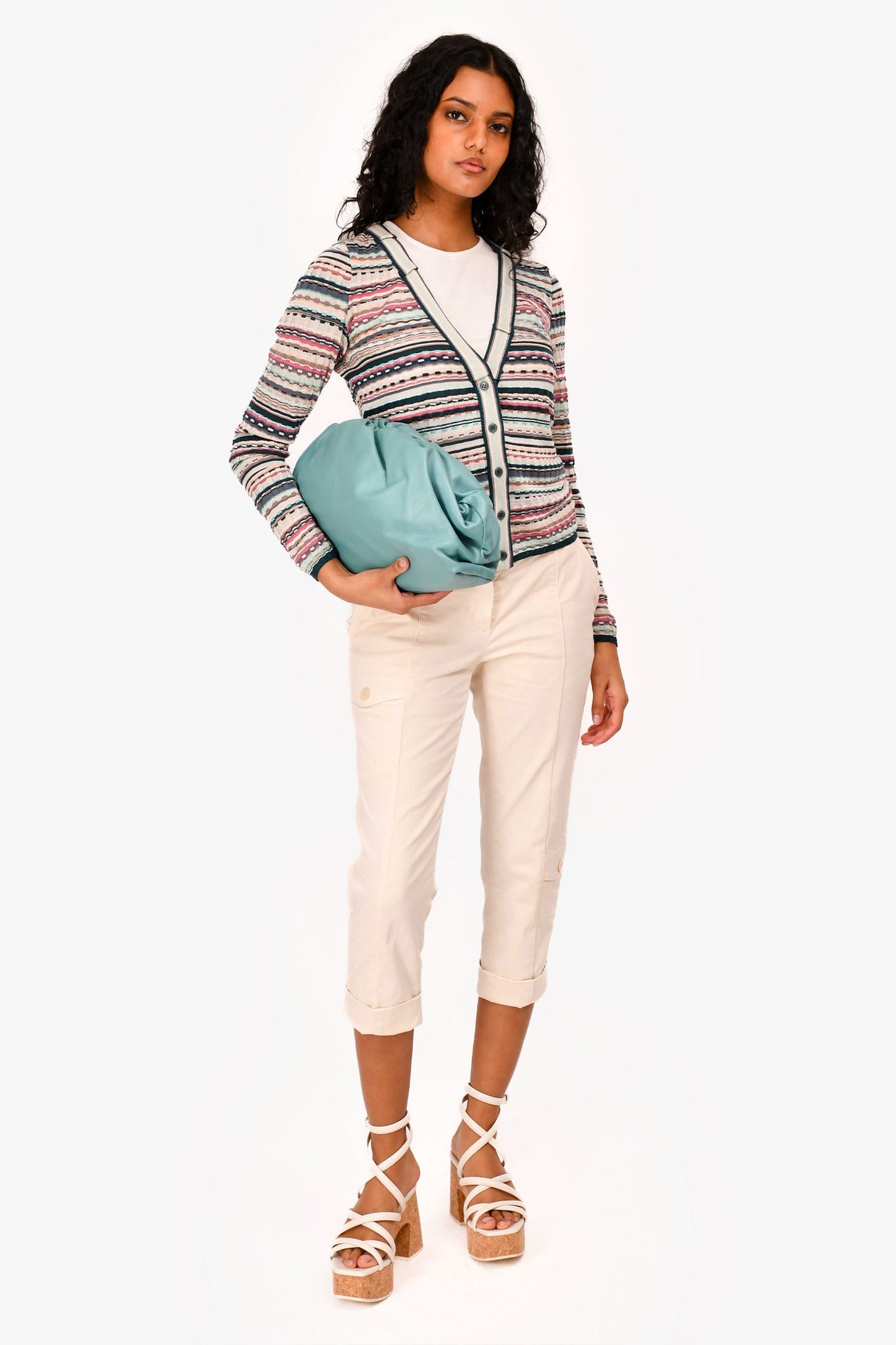 Bottega Veneta Teal Leather Large Classic Pouch