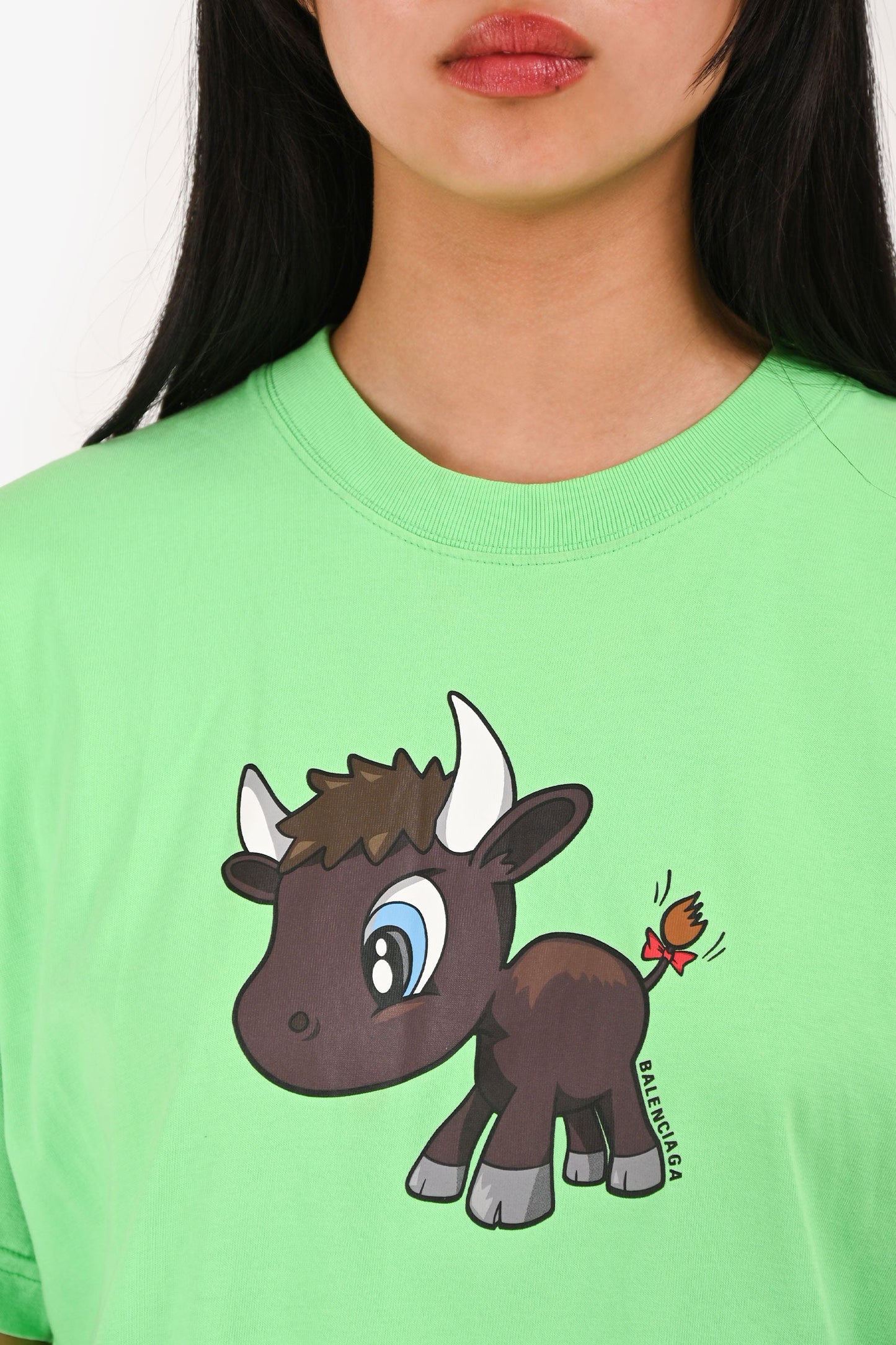 Balenciaga Green Little Cow Print Cotton T-Shirt Size S
