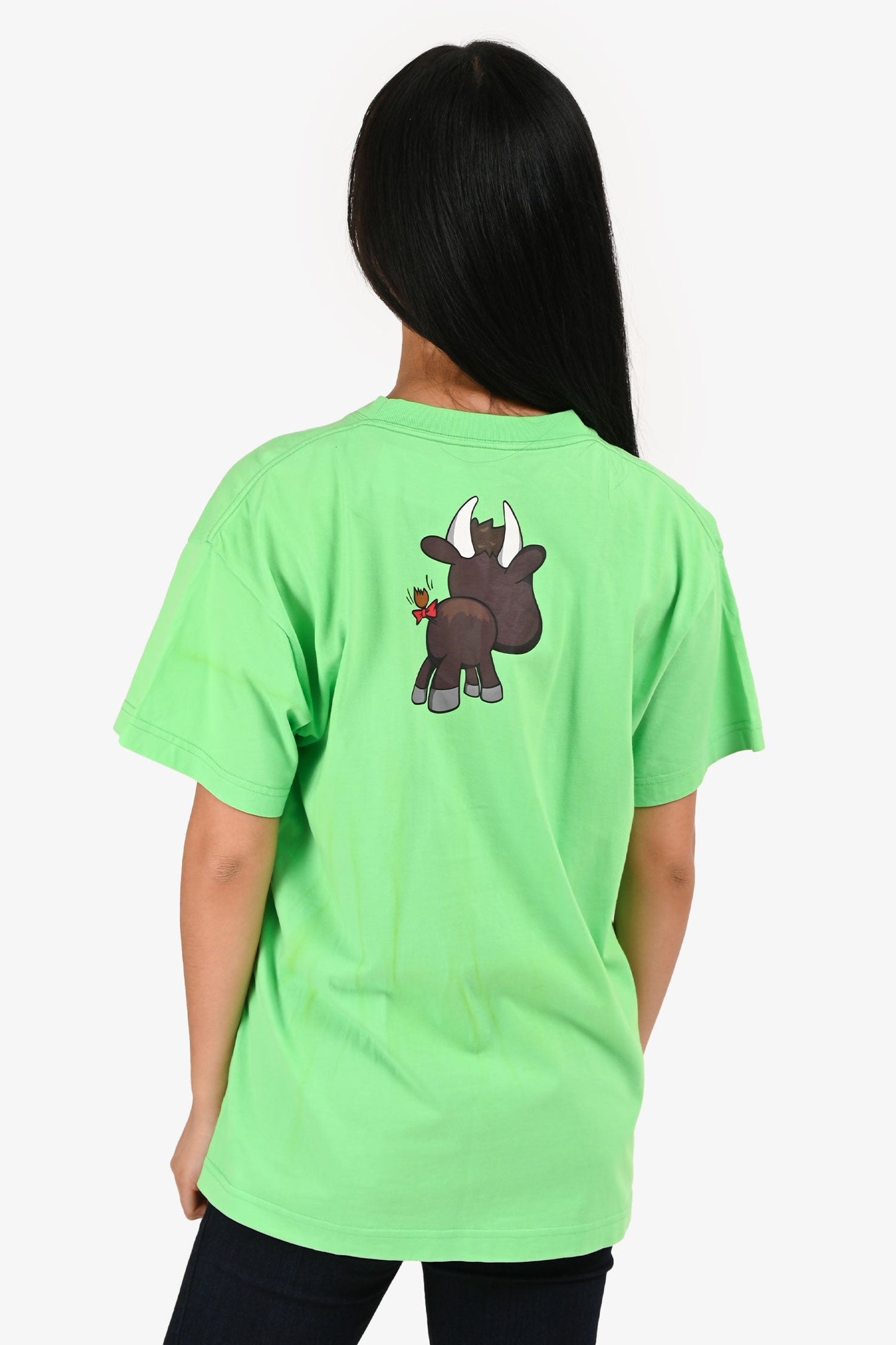 Balenciaga Green Little Cow Print Cotton T-Shirt Size S