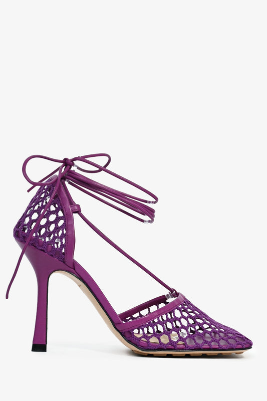 Bottega Veneta Purple Stretch Lace Up Net Heels Size 37