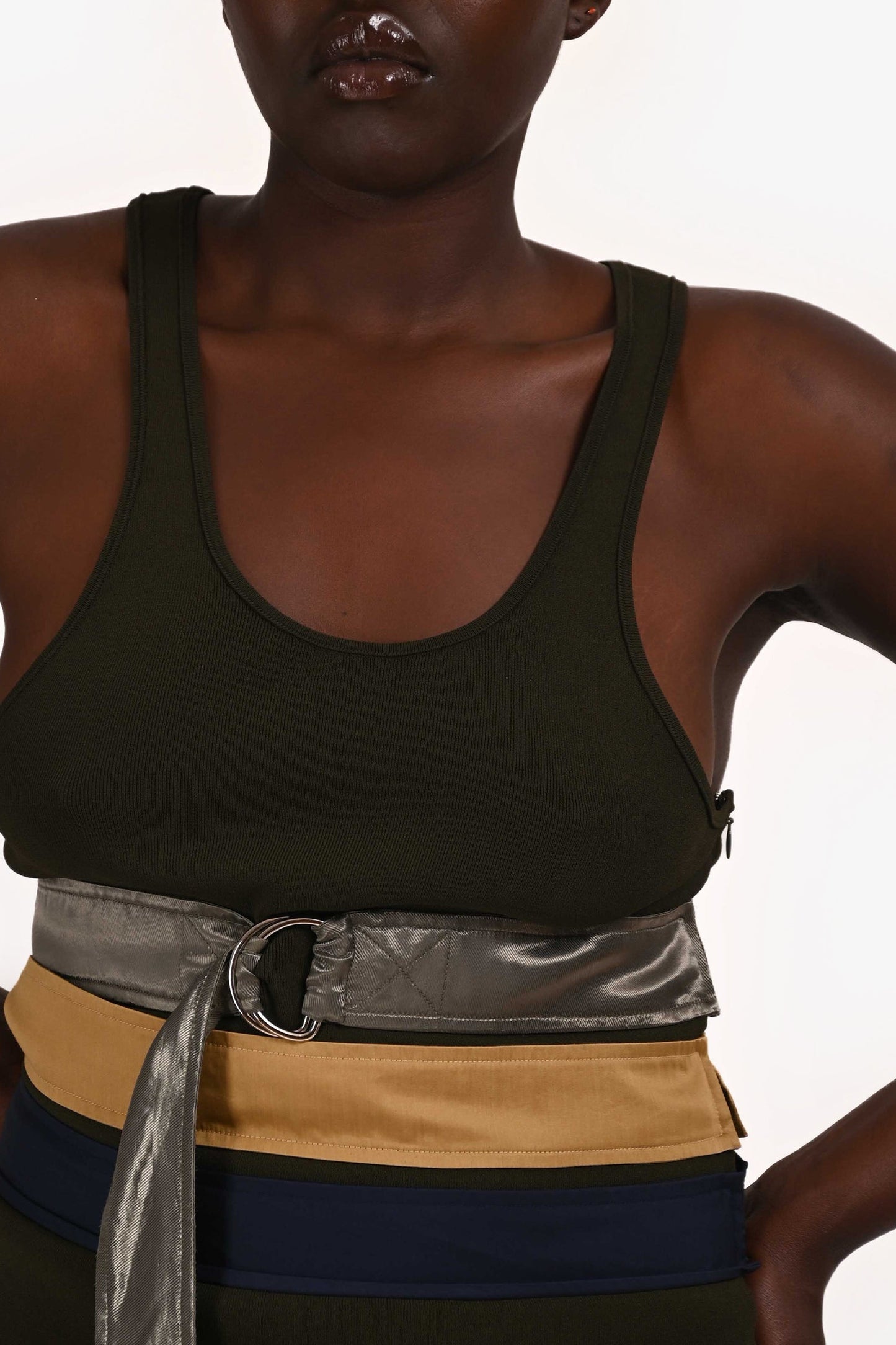 Celine Olive Green Belt Detailed Top Size L