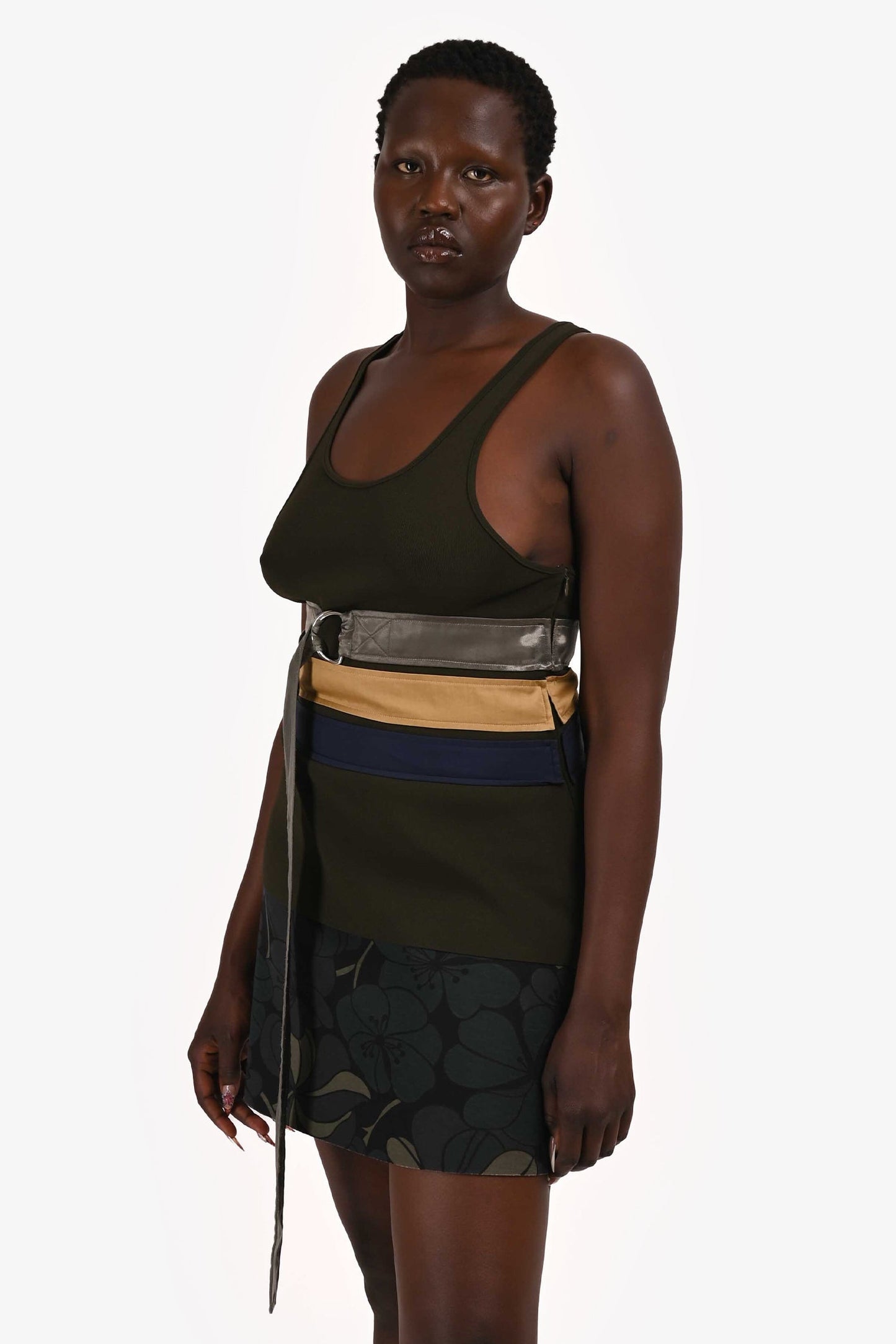 Celine Olive Green Belt Detailed Top Size L